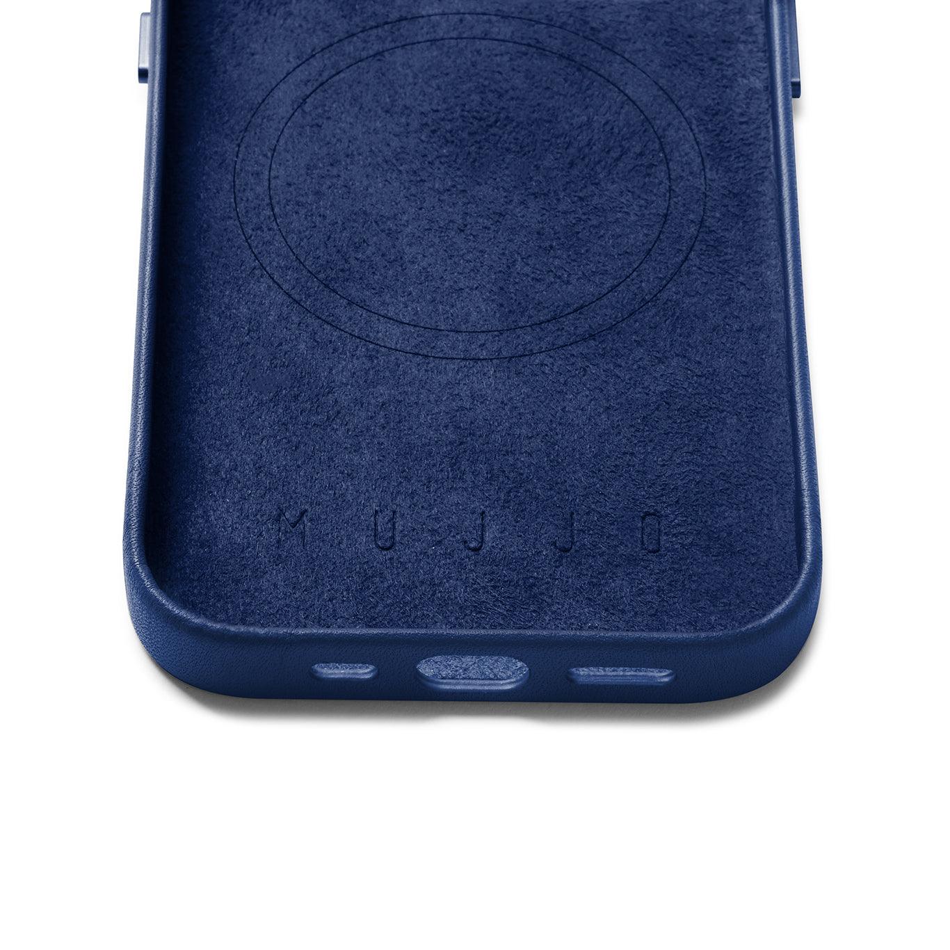 Mujjo Full Leather Case for iPhone 14, Monaco Blue