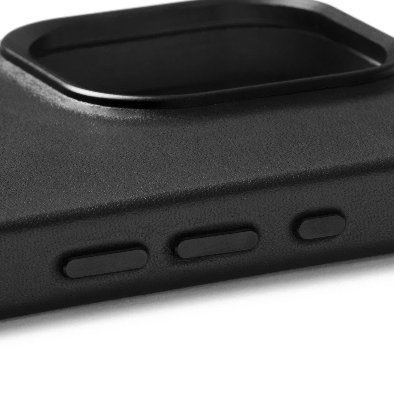 Mujjo Full Leather Case for iPhone 15 Pro Max, Black, side buttons