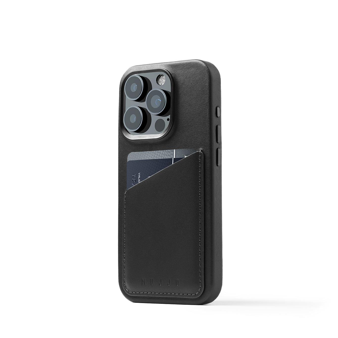 Mujjo Full Leather Wallet Case for iPhone 15 Pro, Black 