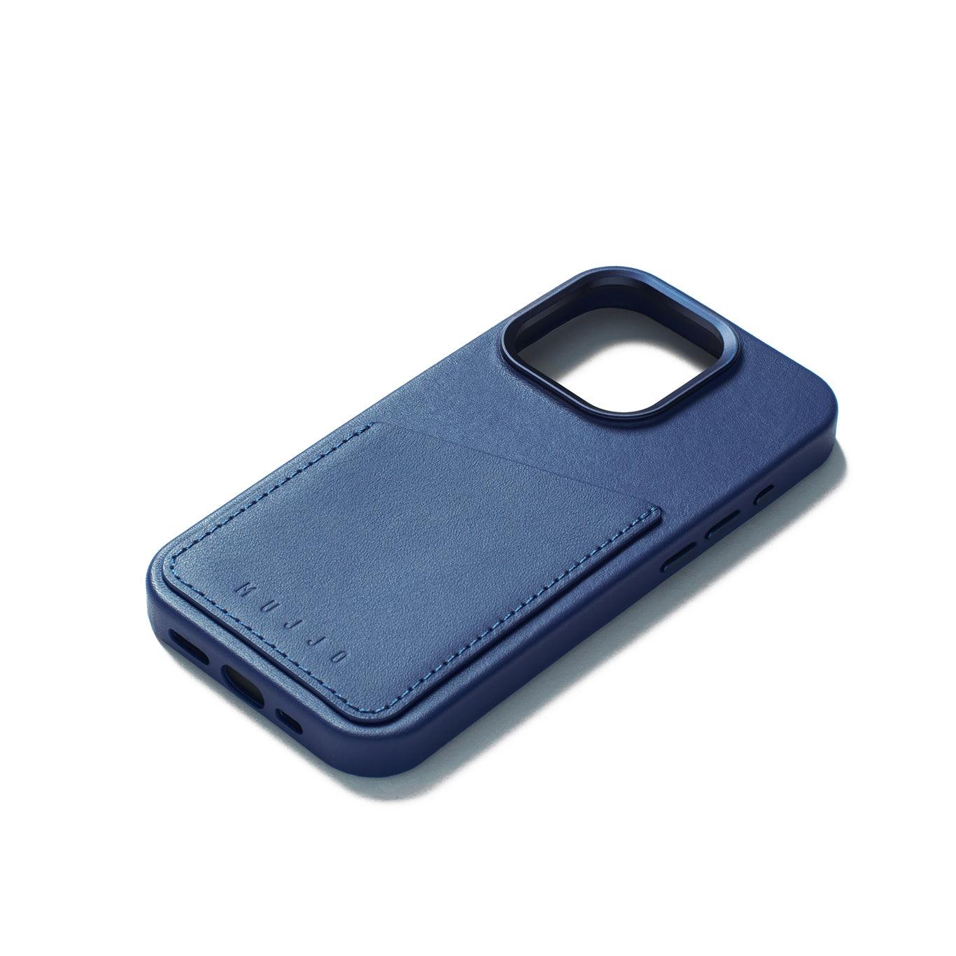 Mujjo Full Leather Wallet Case for iPhone 15 Pro, Monaco Blue