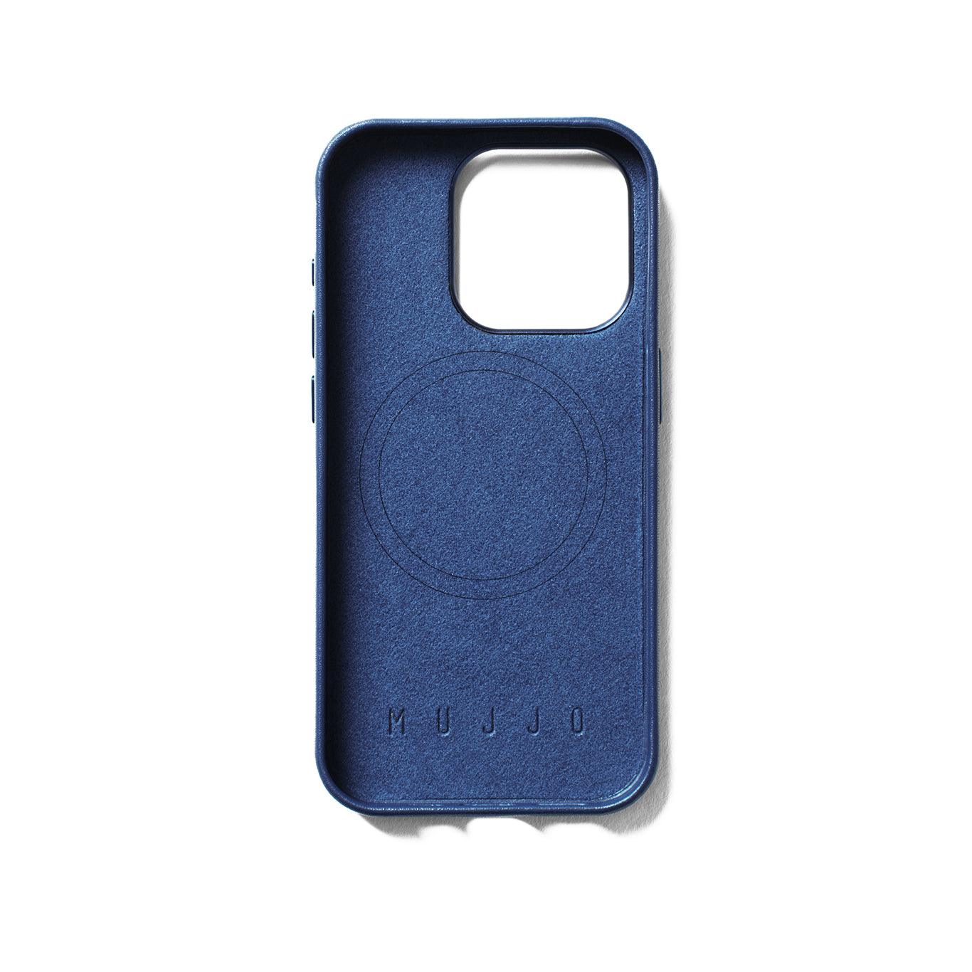 Mujjo Full Leather Wallet Case for iPhone 15 Pro, Monaco Blue