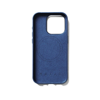 Mujjo Full Leather Wallet Case for iPhone 15 Pro, Monaco Blue