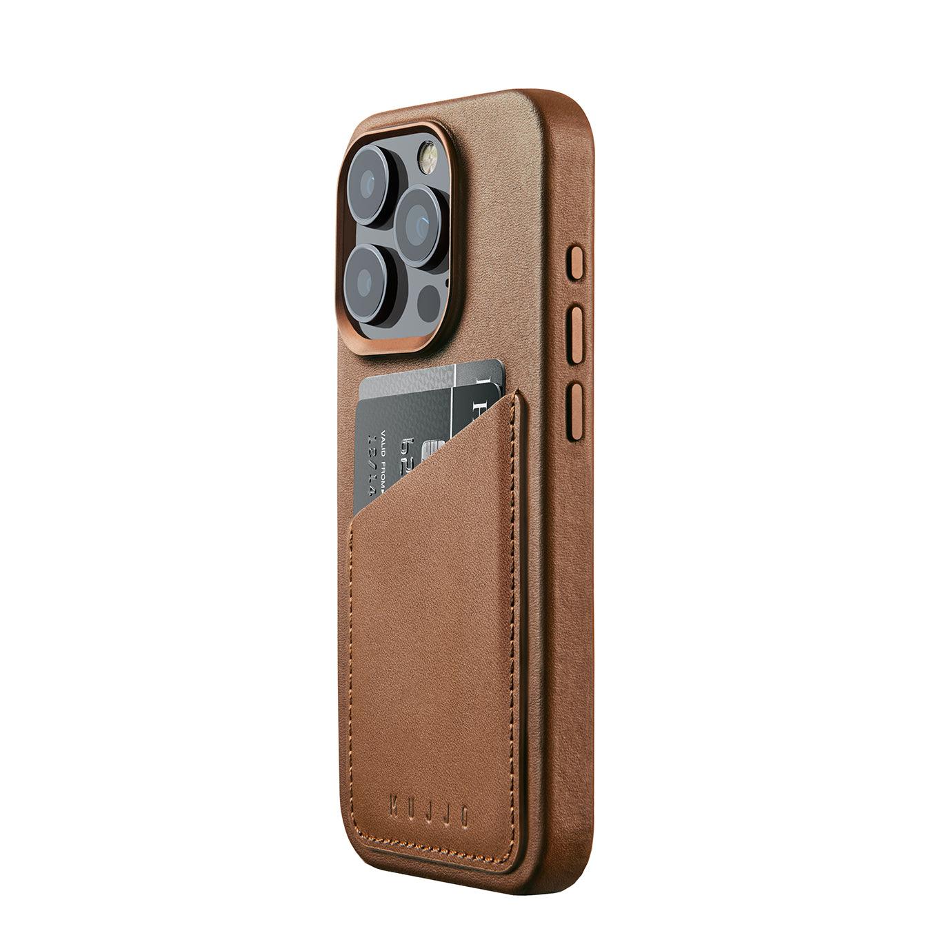 Mujjo Full Leather Wallet Case for iPhone 15 Pro, Tan