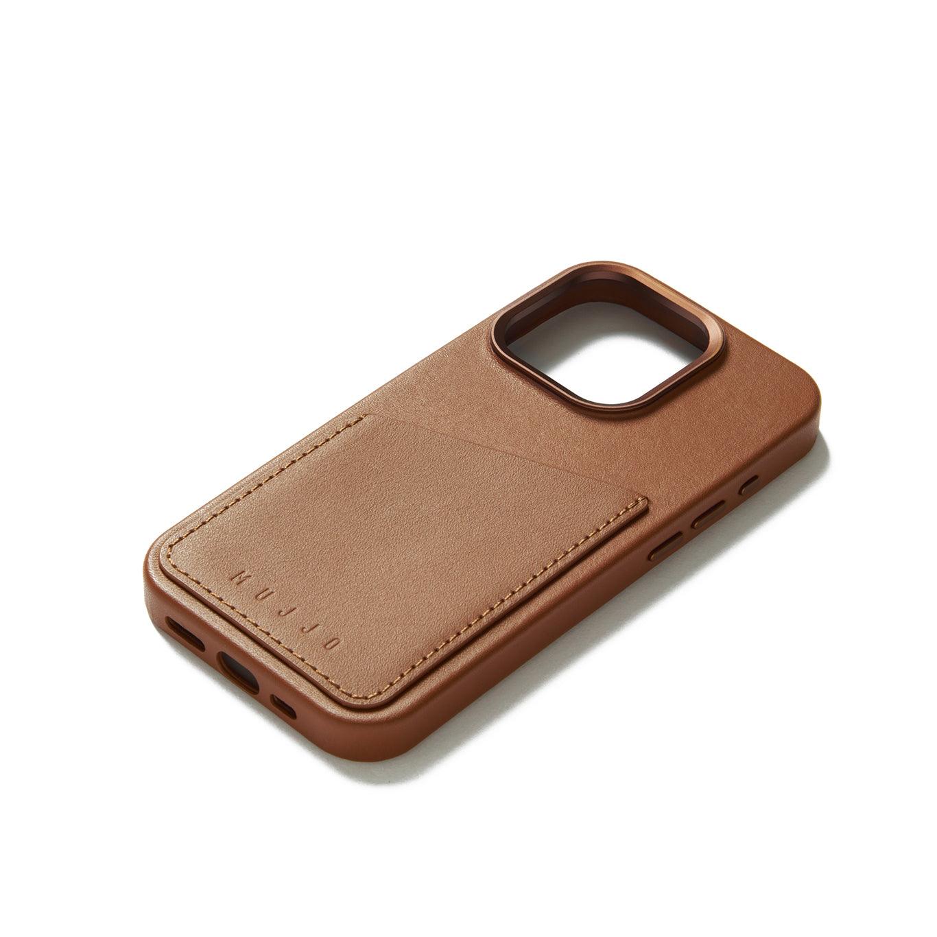 Mujjo Full Leather Wallet Case for iPhone 15 Pro, Tan