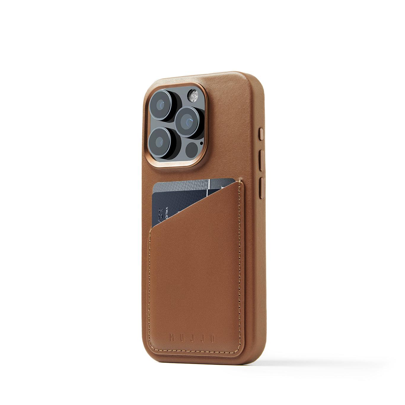 Mujjo Full Leather Wallet Case for iPhone 15 Pro, Tan