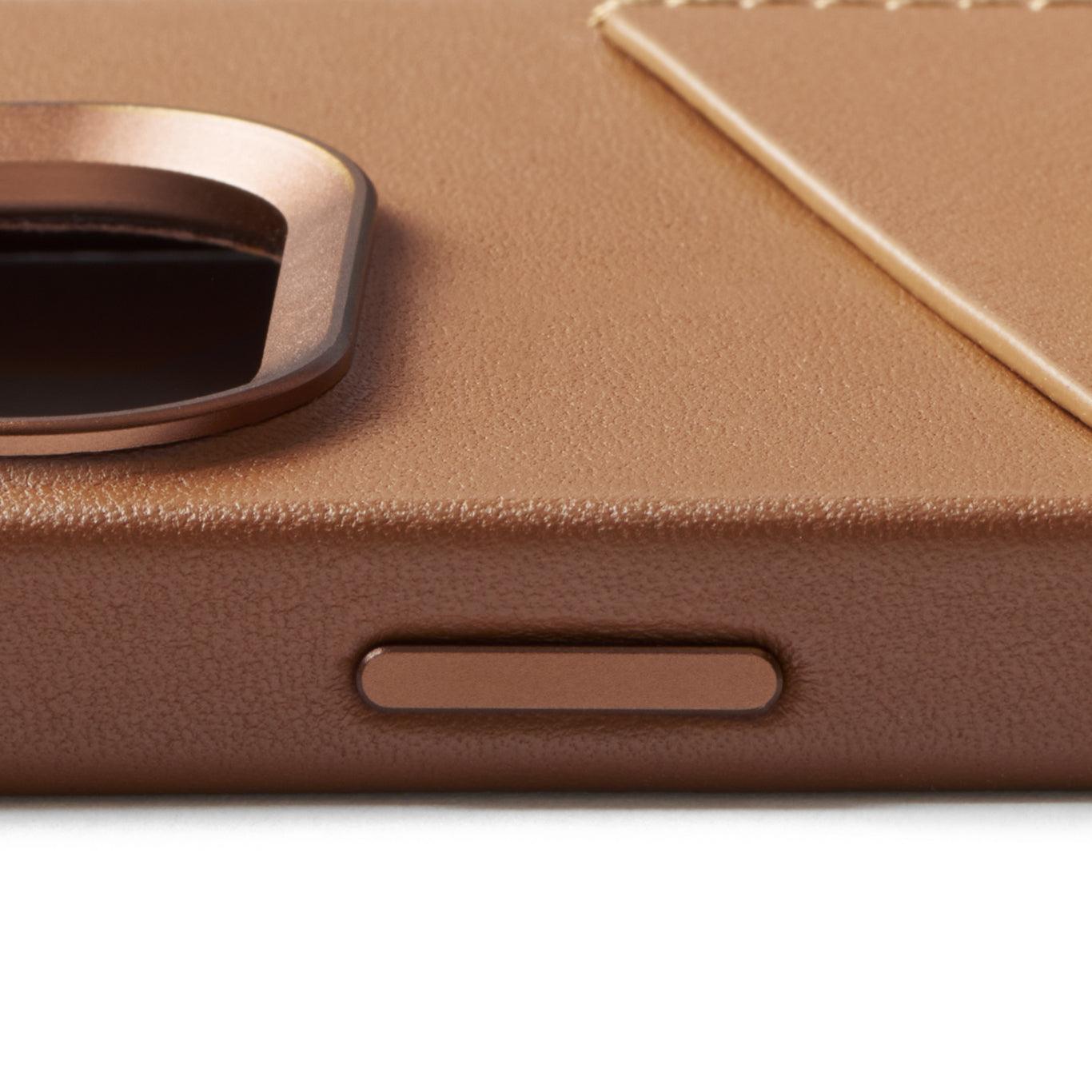 Mujjo Full Leather Wallet Case for iPhone 15 Pro, Tan, side button