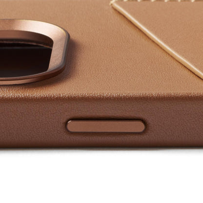 Mujjo Full Leather Wallet Case for iPhone 15 Pro, Tan, side button