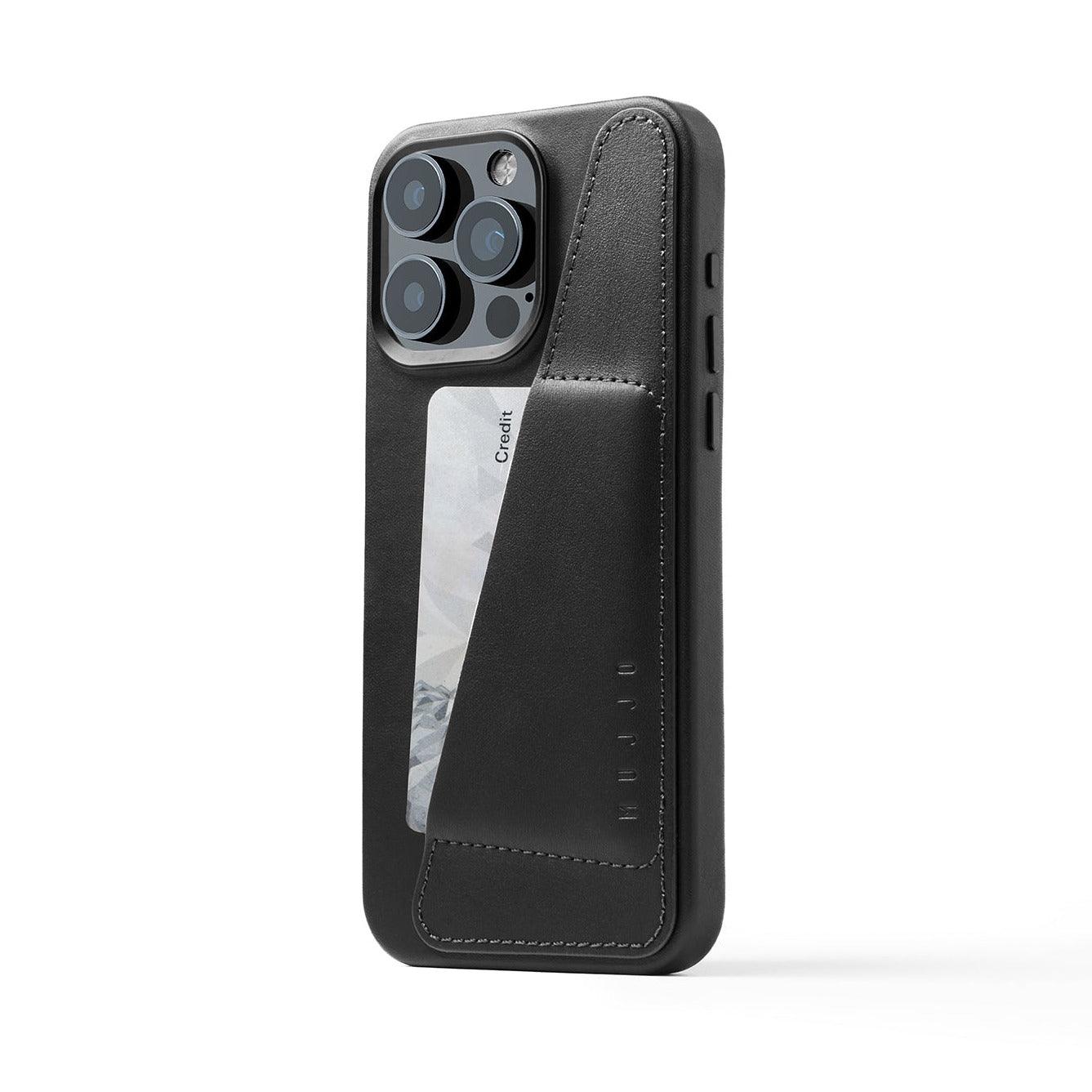 Mujjo Full Leather Wallet Case for iPhone 15 Pro Max, Black