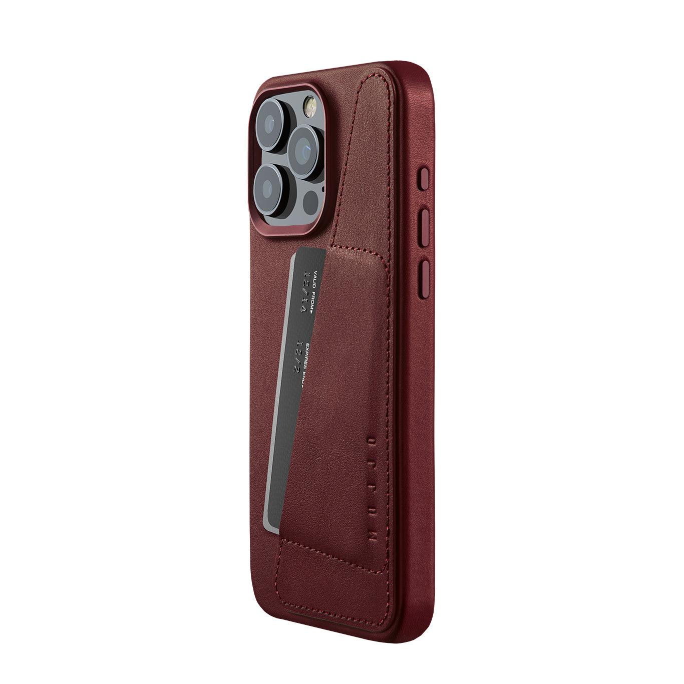 Mujjo Full Leather Wallet Case for iPhone 15 Pro Max, Burgundy
