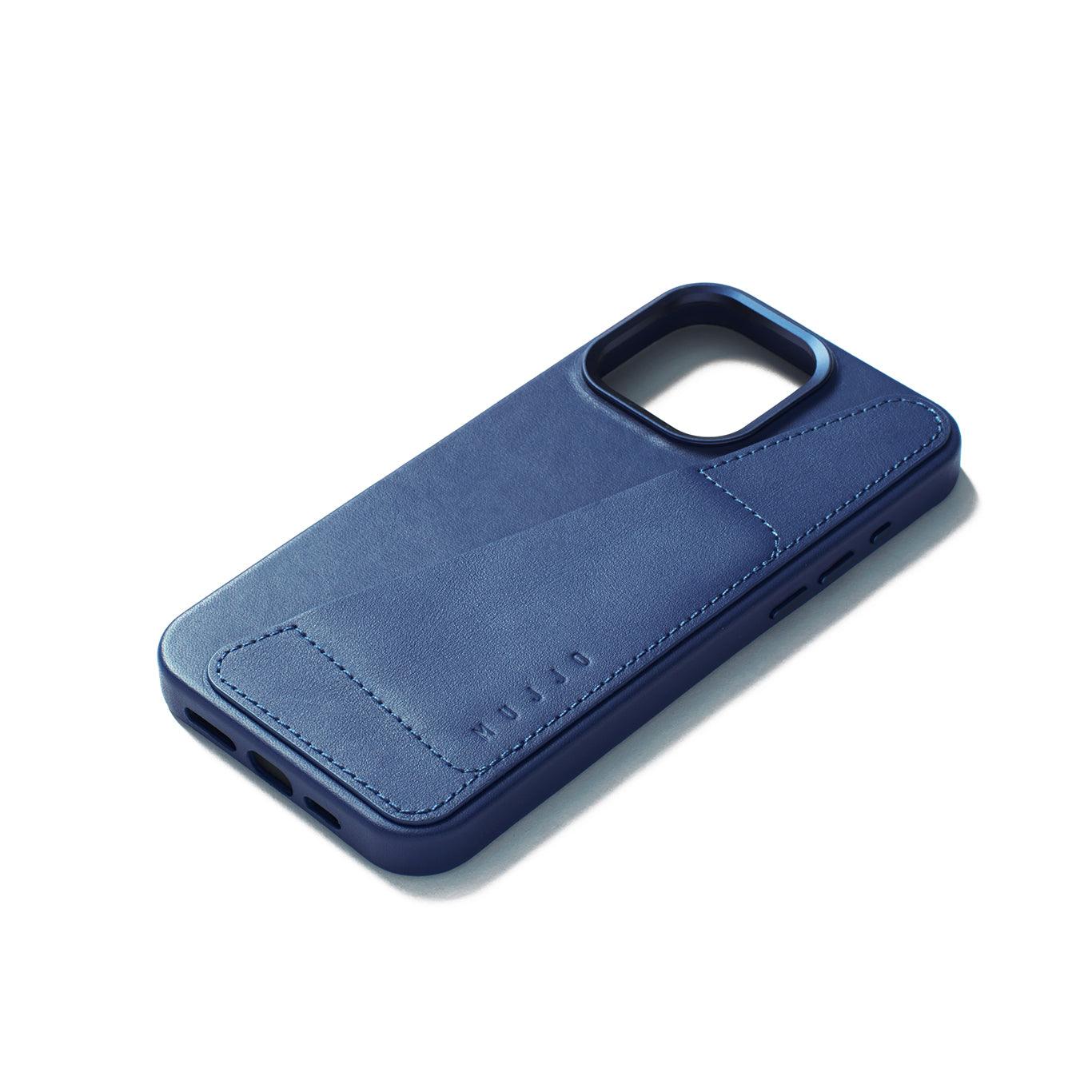 Mujjo Full Leather Wallet Case for iPhone 15 Pro Max, Monaco Blue