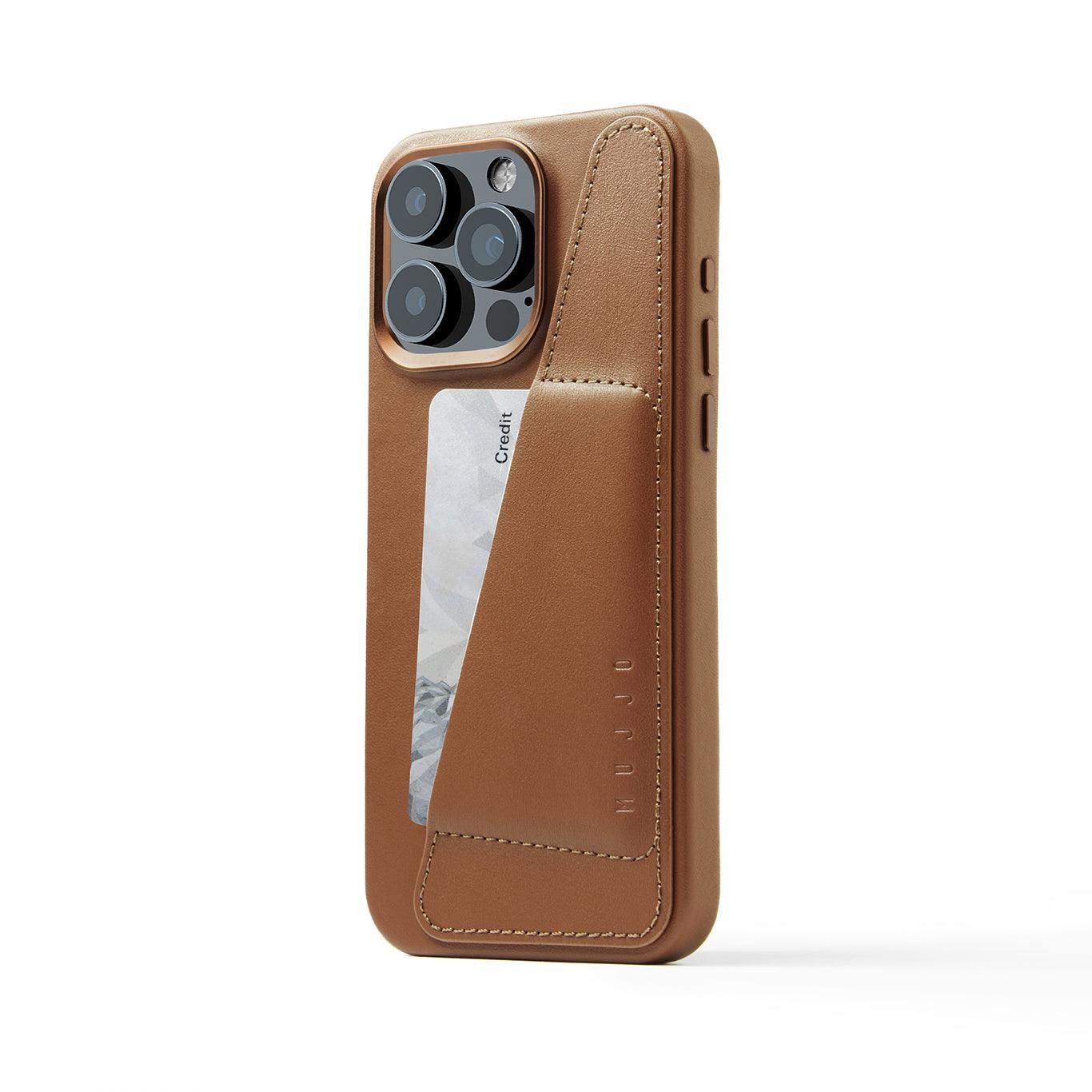 Mujjo Full Leather Wallet Case for iPhone 15 Pro Max, Tan