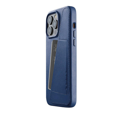 Mujjo Full Leather Wallet Case for iPhone 14 Pro Max, Monaco Blue