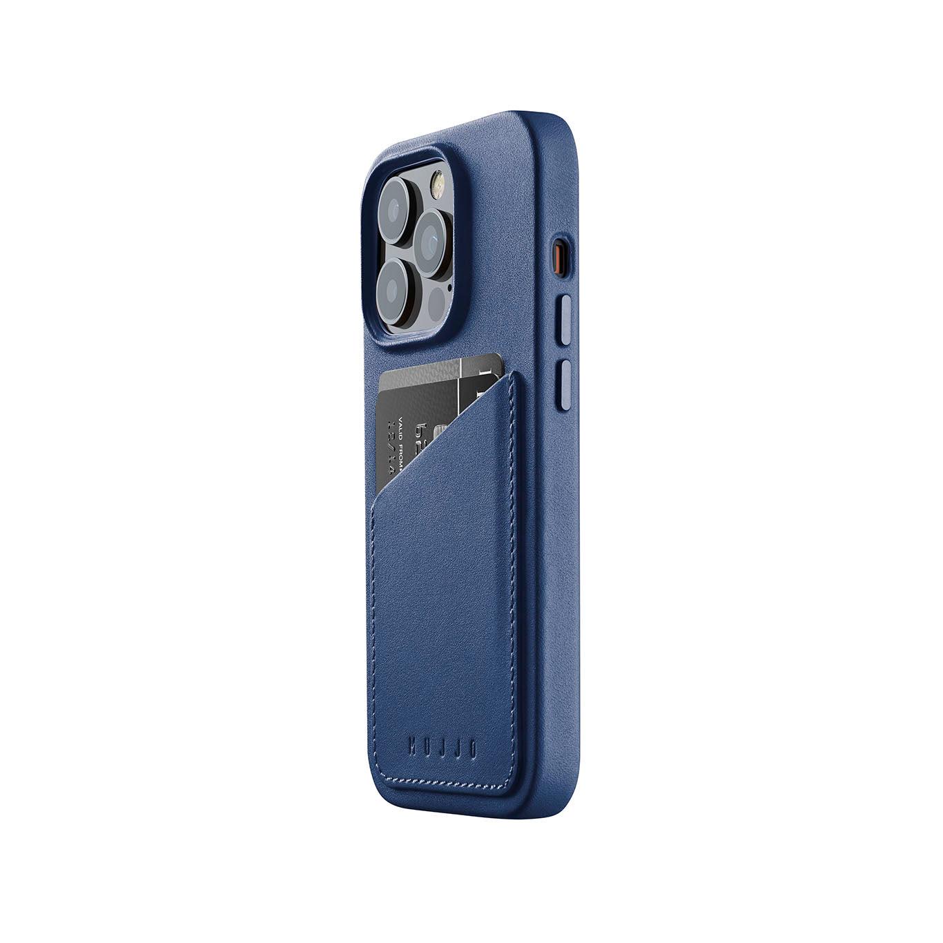 Mujjo Full Leather Wallet Case for iPhone 14 Pro, Monaco Blue
