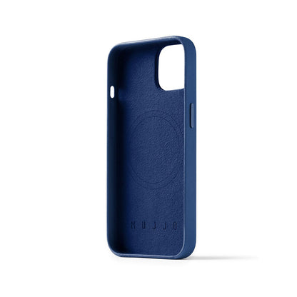 Mujjo Full Leather Wallet Case for iPhone 14, Monaco Blue