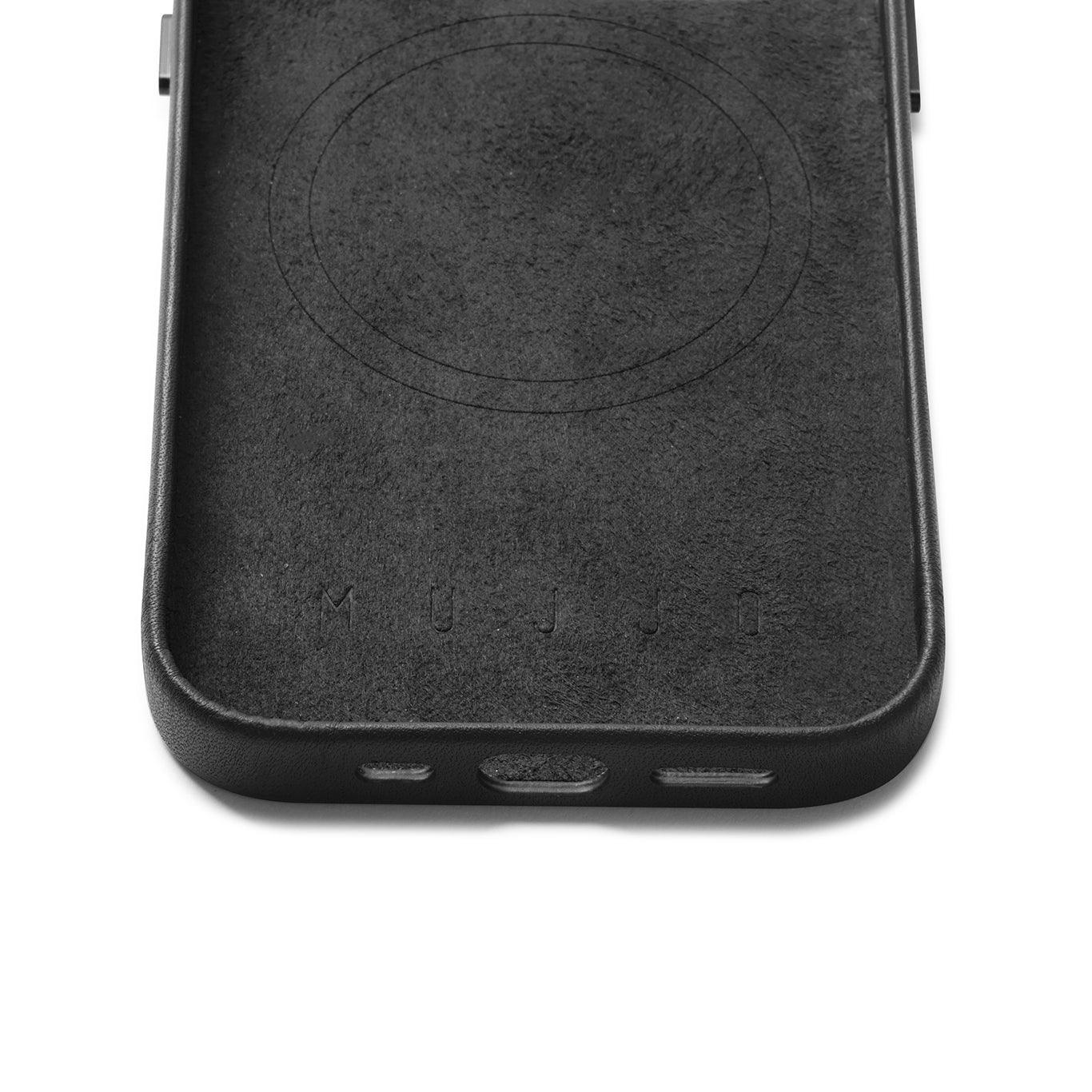 Mujjo Full Leather Wallet Case for iPhone 14, Black