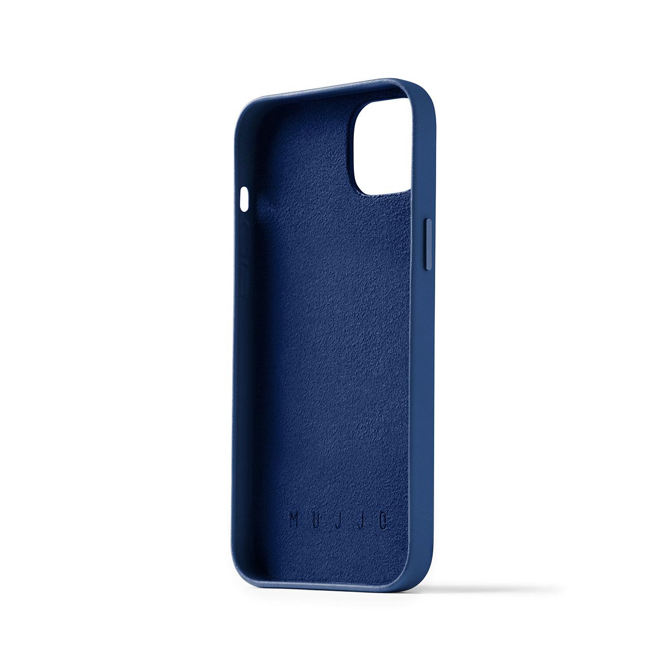 Mujjo Full Leather Wallet Case for iPhone 14 Plus, Monaco Blue