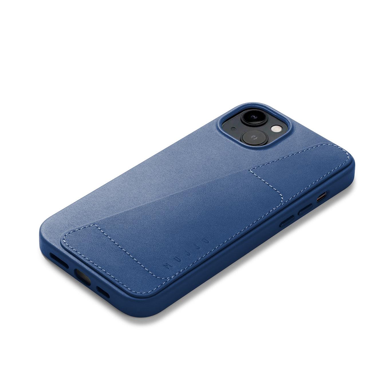 Mujjo Full Leather Wallet Case for iPhone 14 Plus, Monaco Blue
