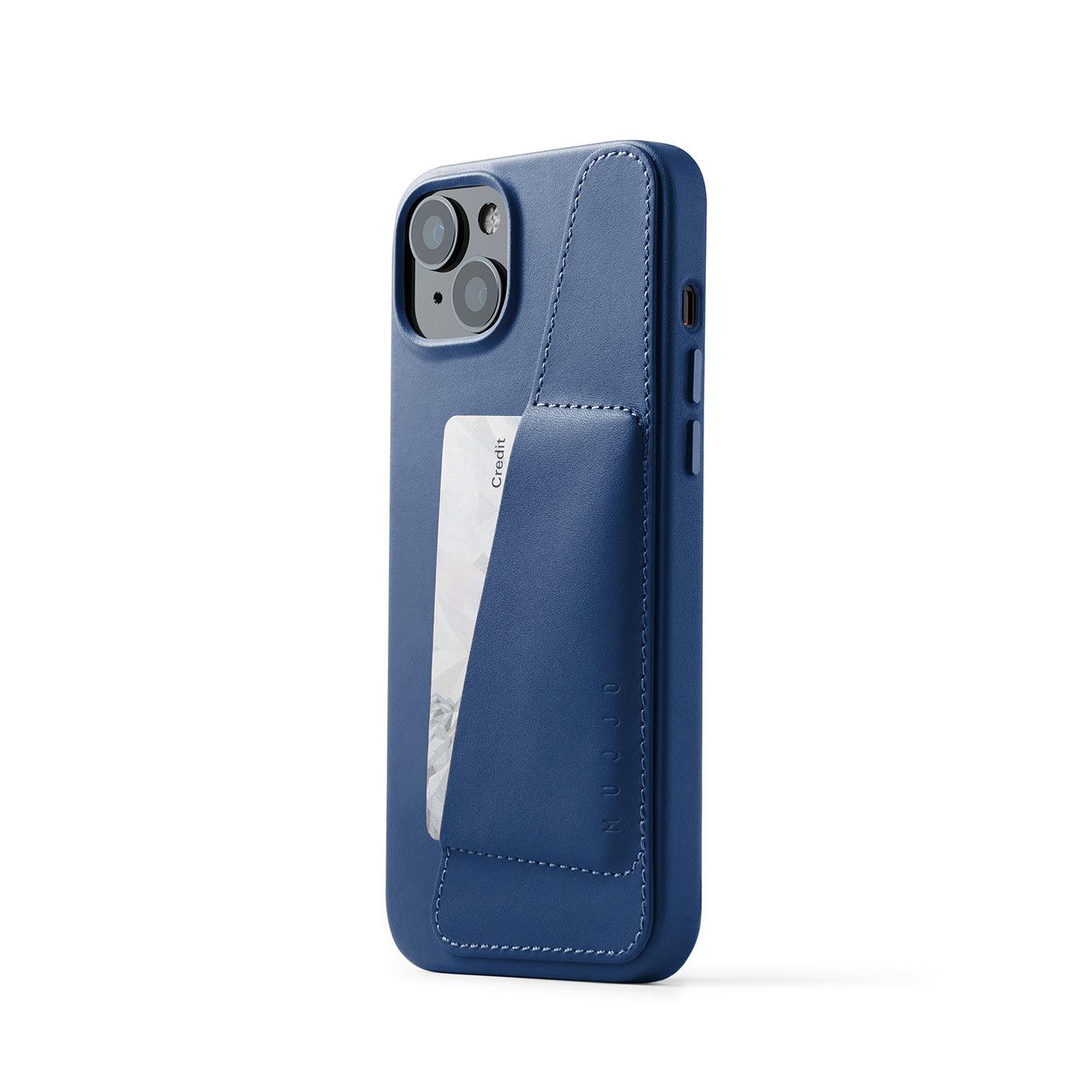 Mujjo Full Leather Wallet Case for iPhone 14 Plus, Monaco Blue