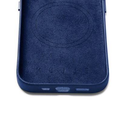 Mujjo Full Leather Wallet Case for iPhone 14 Pro, Monaco Blue
