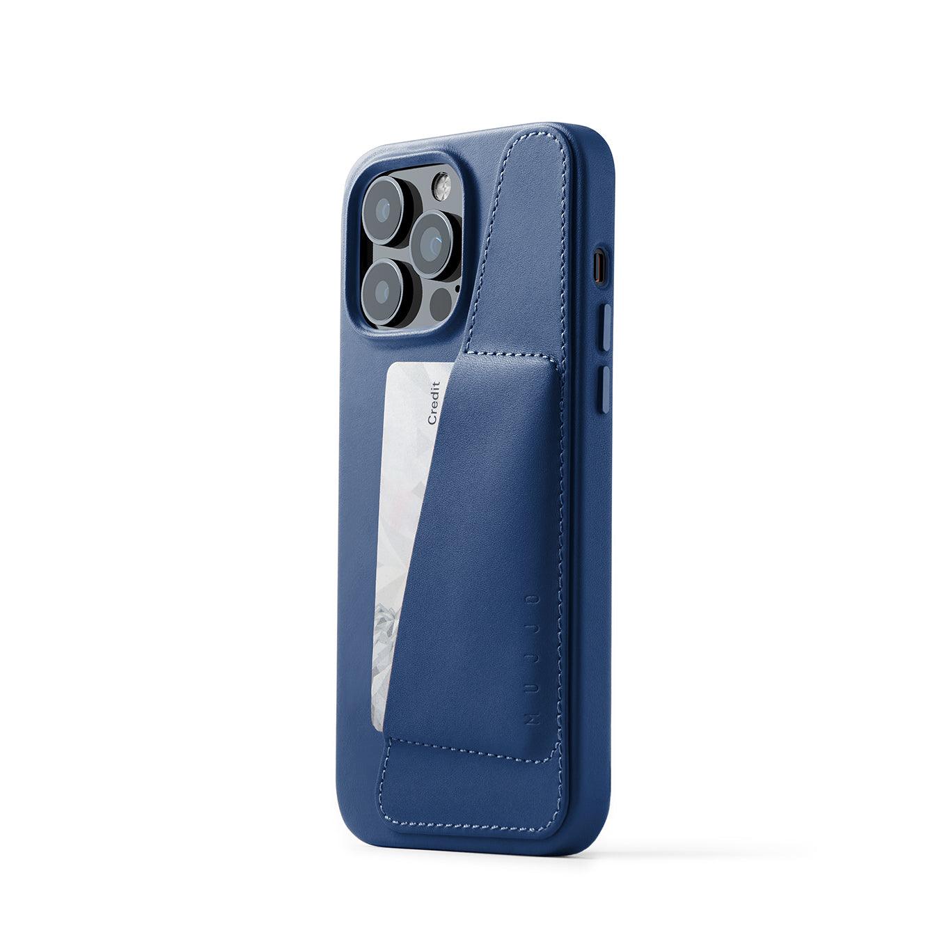 Mujjo Full Leather Wallet Case for iPhone 14 Pro Max, Monaco Blue