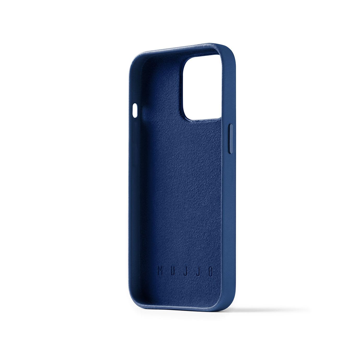 Mujjo Full Leather Wallet Case for iPhone 14 Pro, Monaco Blue