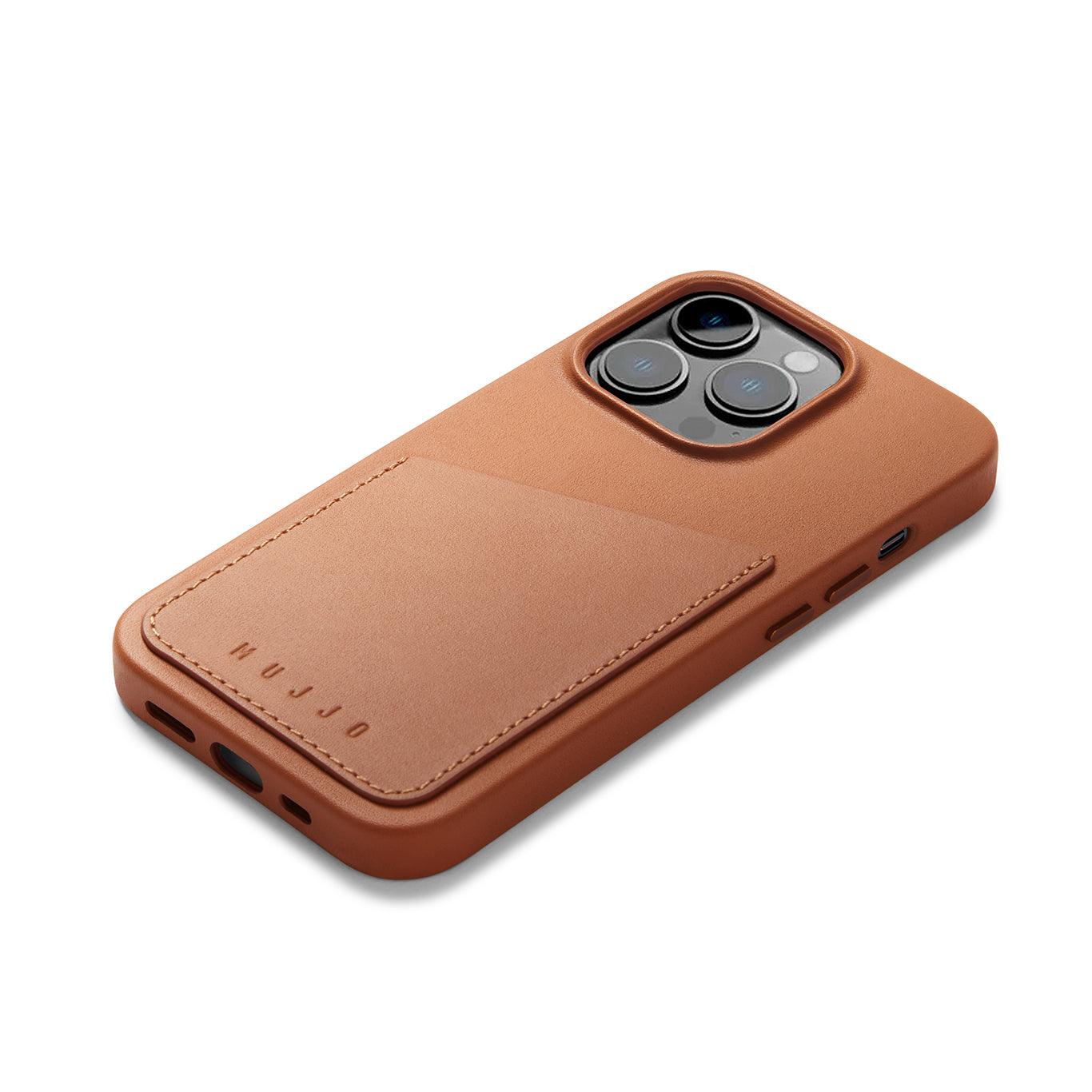 Mujjo Full Leather Wallet Case for iPhone 14 Pro, Tan