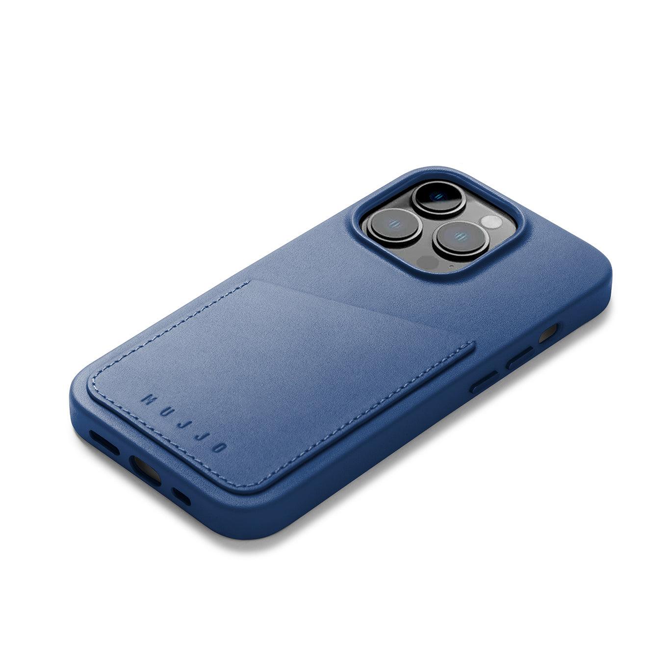 Mujjo Full Leather Wallet Case for iPhone 14 Pro, Monaco Blue