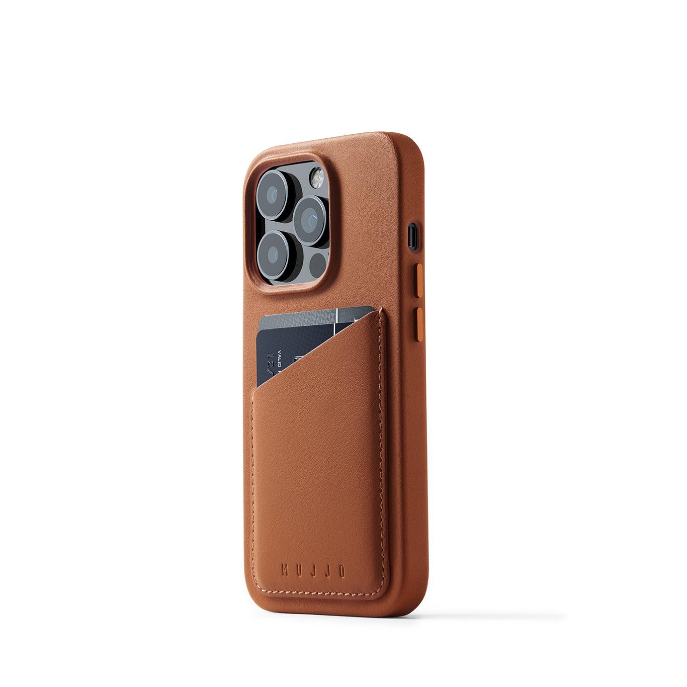 Mujjo Full Leather Wallet Case for iPhone 14 Pro, Tan