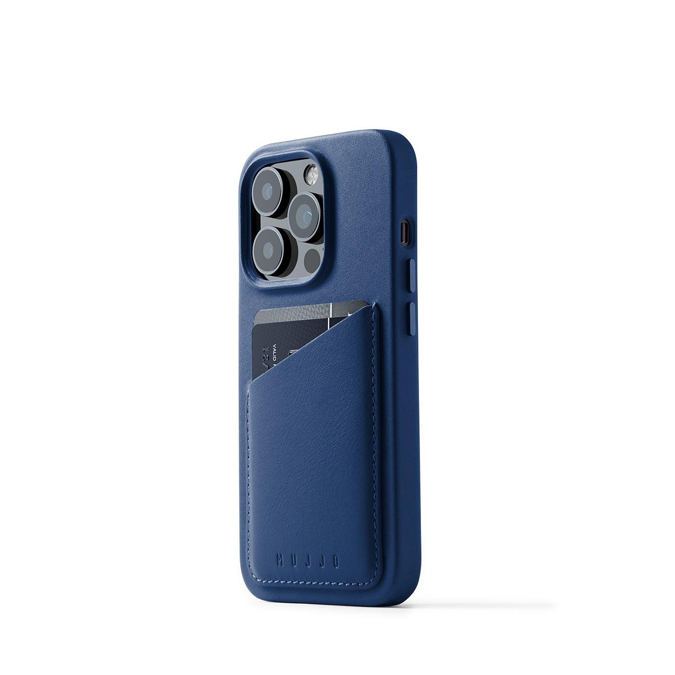 Mujjo Full Leather Wallet Case for iPhone 14 Pro, Monaco Blue