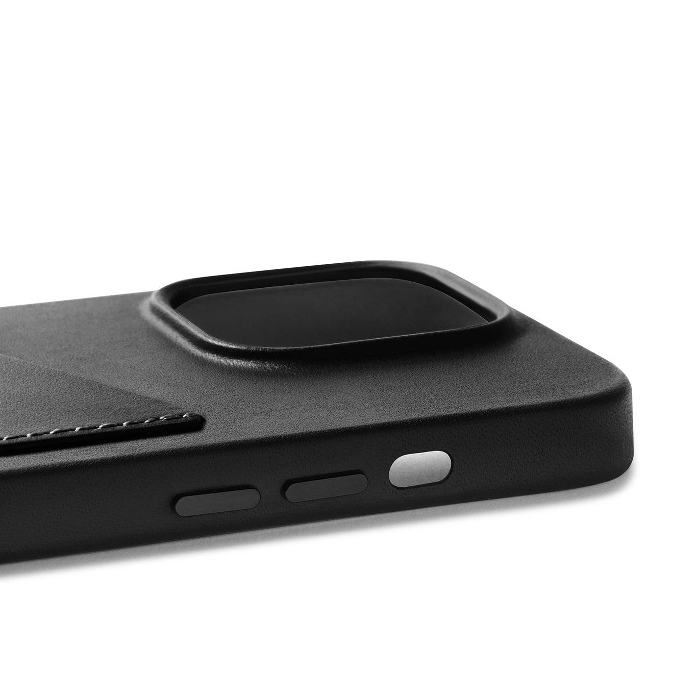 Mujjo Full Leather Wallet Case for iPhone 14 Pro, Black, side buttons