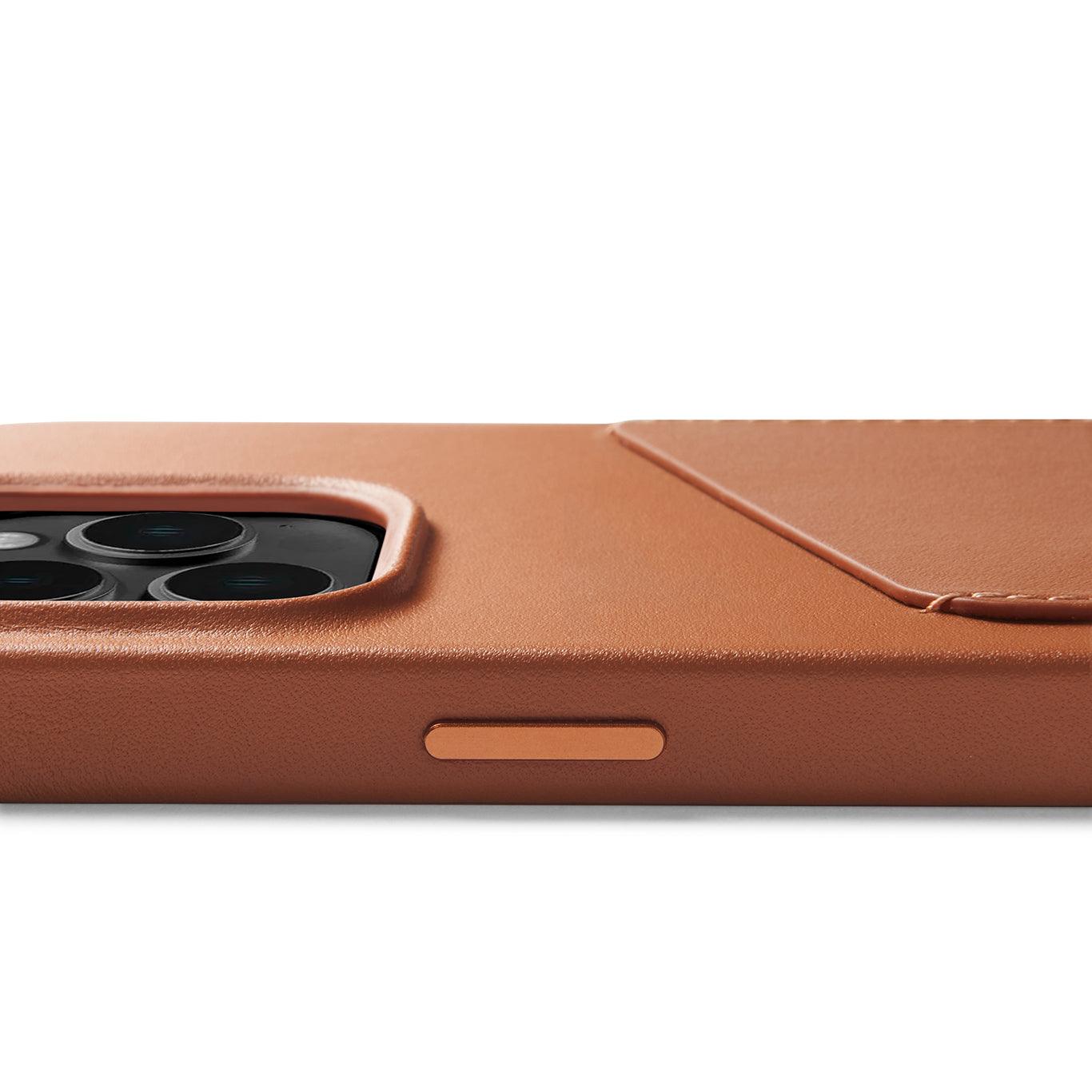 Mujjo Full Leather Wallet Case for iPhone 14 Pro, Tan, side button