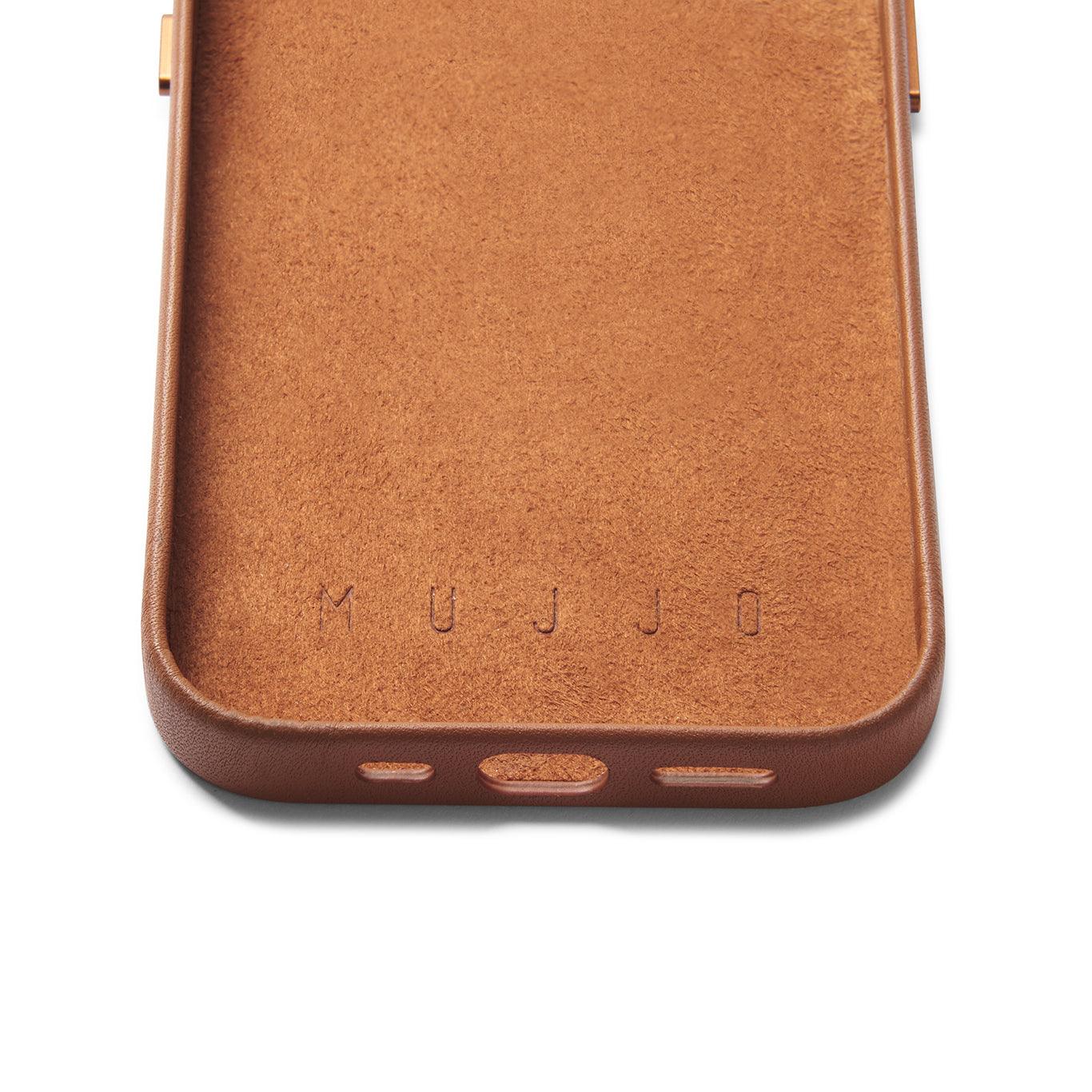 Mujjo Full Leather Wallet Case for iPhone 14 Pro, Tan