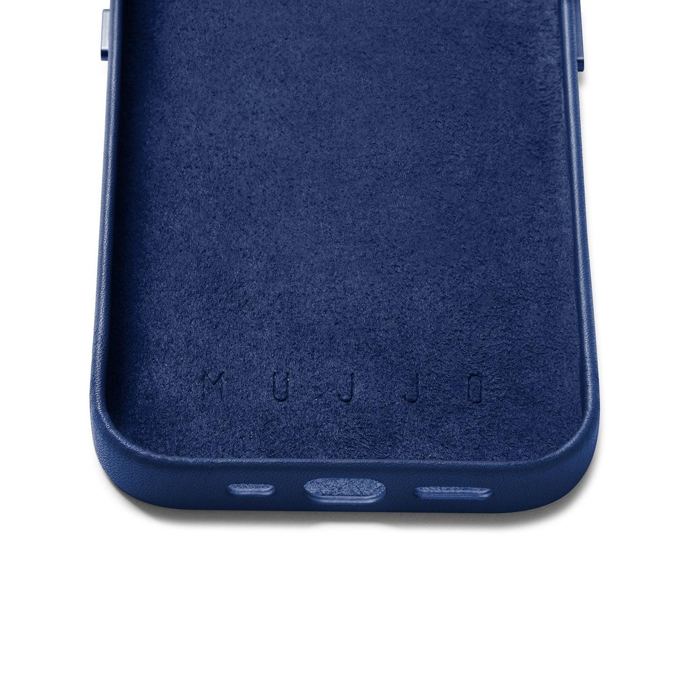 Mujjo Full Leather Wallet Case for iPhone 14 Pro, Monaco Blue