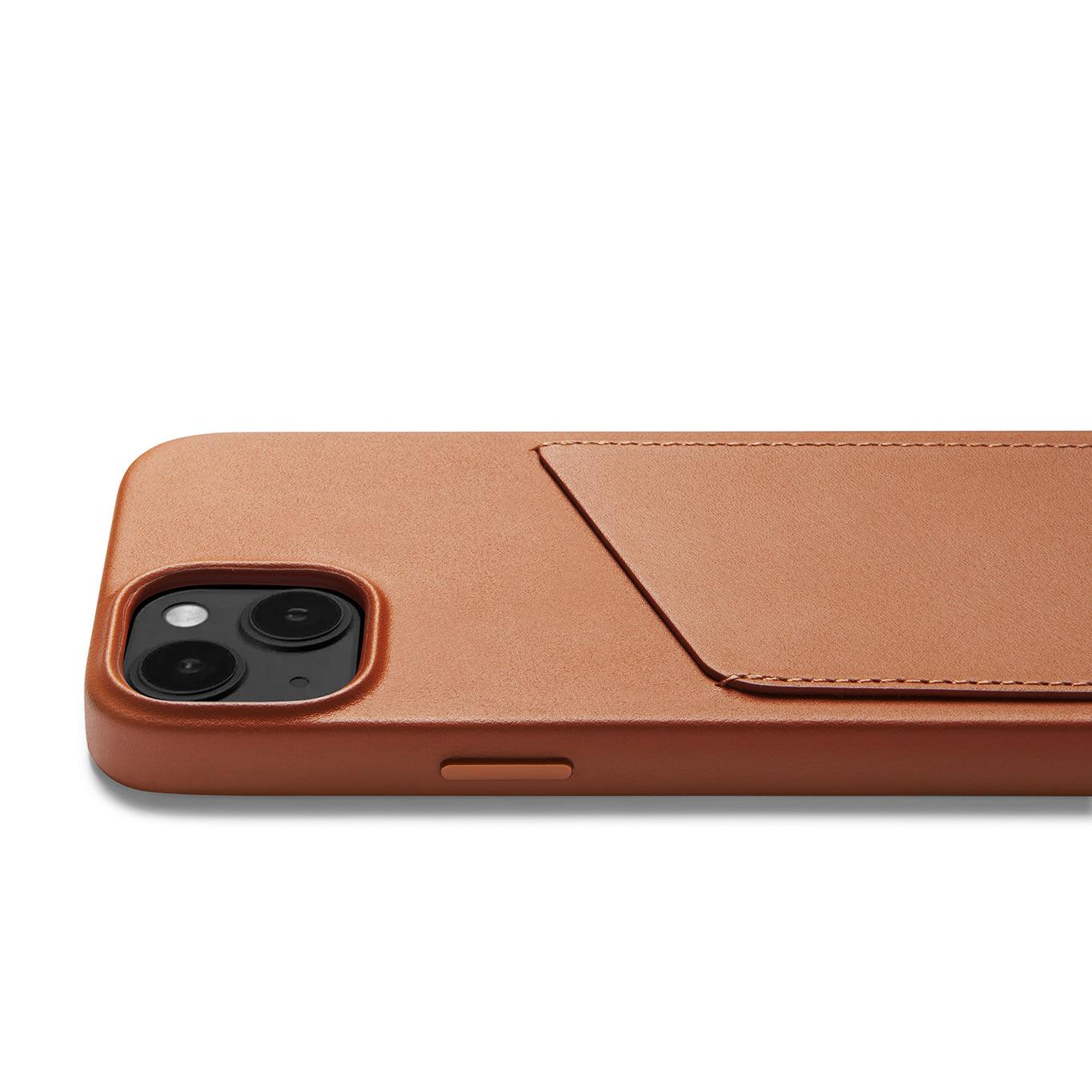 Mujjo Full Leather Wallet Case for iPhone 14, Tan, side button