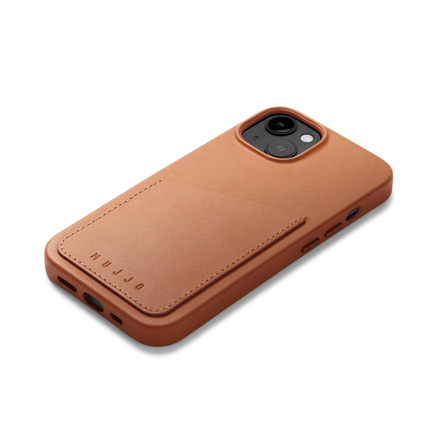 Mujjo Full Leather Wallet Case for iPhone 14, Tan
