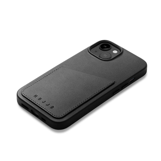Mujjo Full Leather Wallet Case for iPhone 14, Black