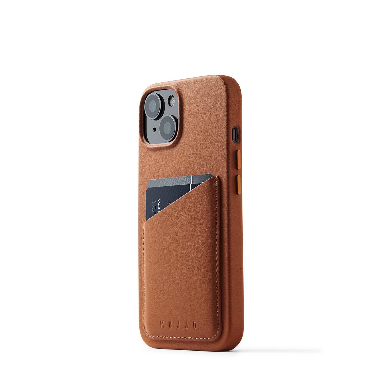 Mujjo Full Leather Wallet Case for iPhone 14, Tan