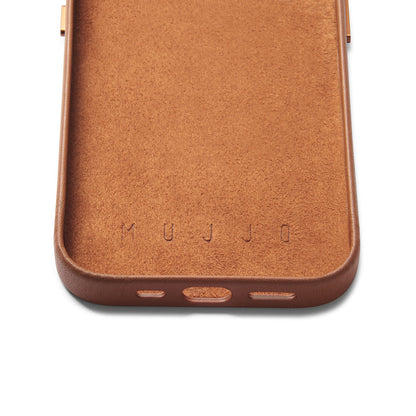 Mujjo Full Leather Wallet Case for iPhone 14, Tan