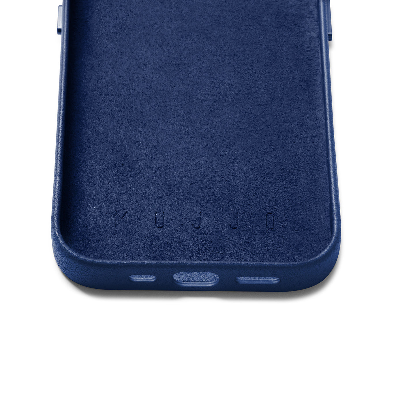Mujjo Full Leather Wallet Case for iPhone 14, Monaco Blue