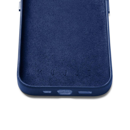 Mujjo Full Leather Wallet Case for iPhone 14, Monaco Blue
