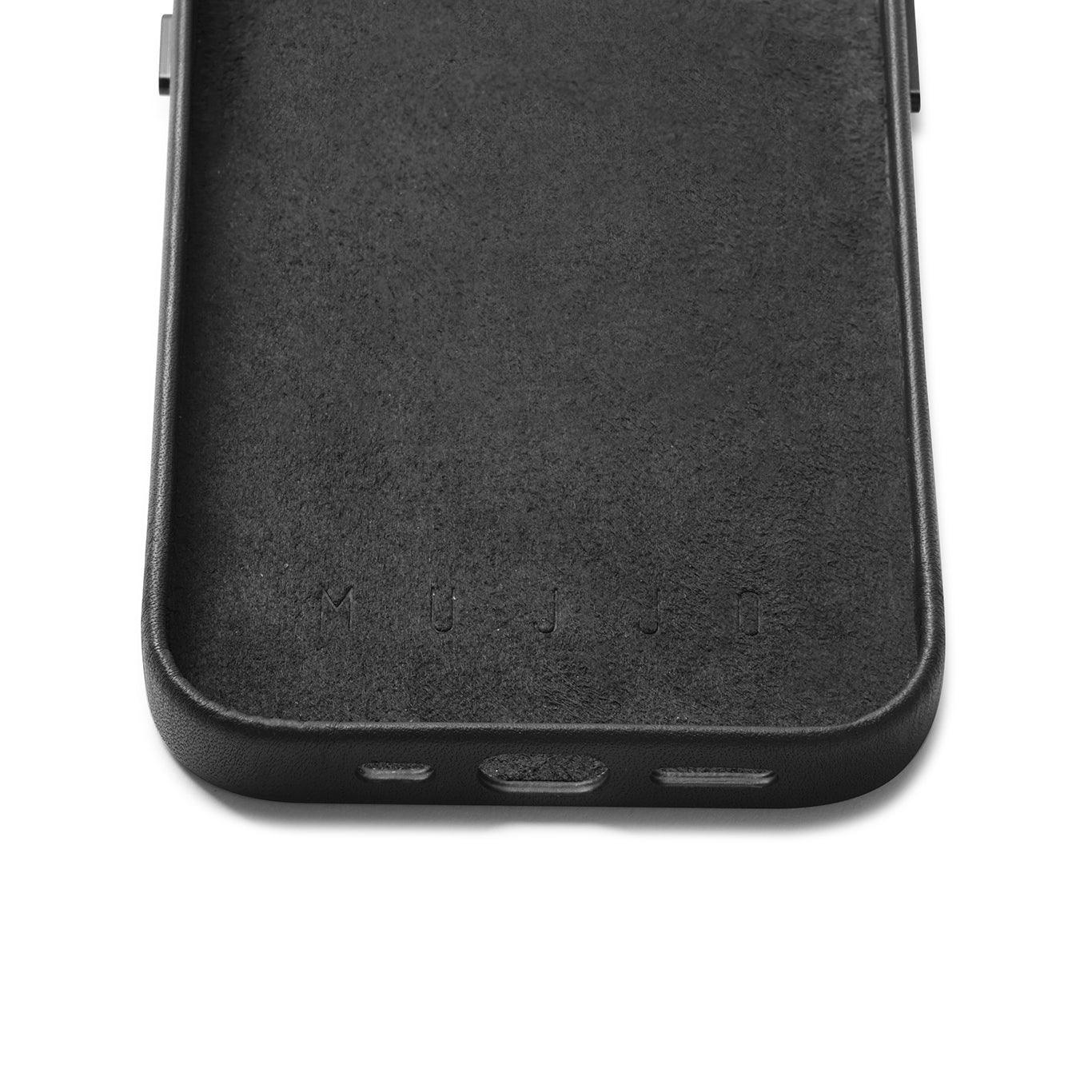 Mujjo Full Leather Wallet Case for iPhone 14, Black