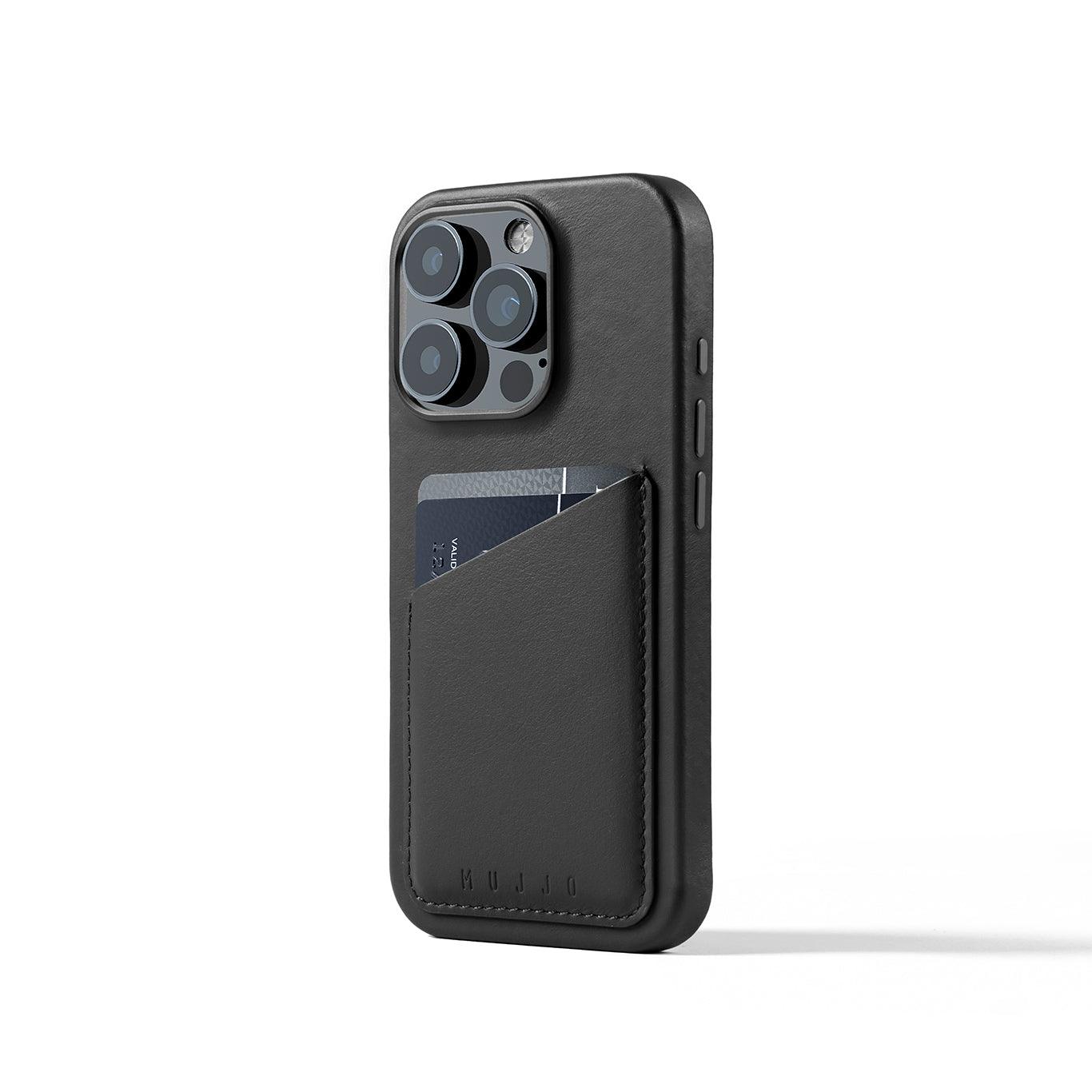 Mujjo Full Leather Wallet Case for iPhone 16 Pro, Black