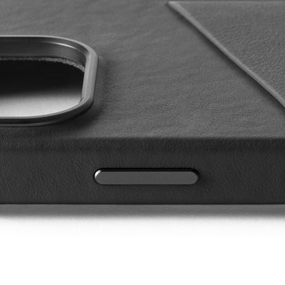 Mujjo Full Leather Wallet Case for iPhone 16 Pro, Black, side button