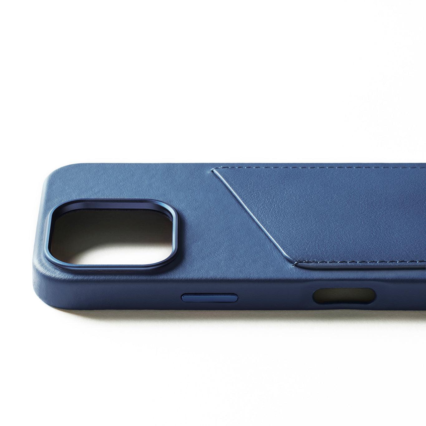 Mujjo Full Leather Wallet Case for iPhone 16 Pro, Monaco Blue