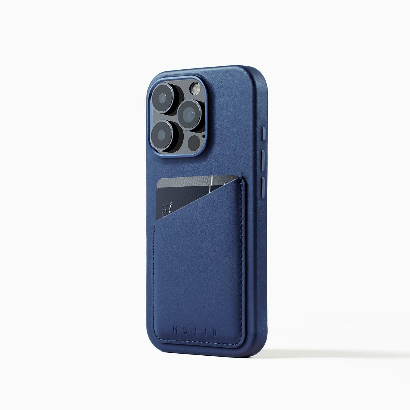 Mujjo Full Leather Wallet Case for iPhone 16 Pro, Monaco Blue