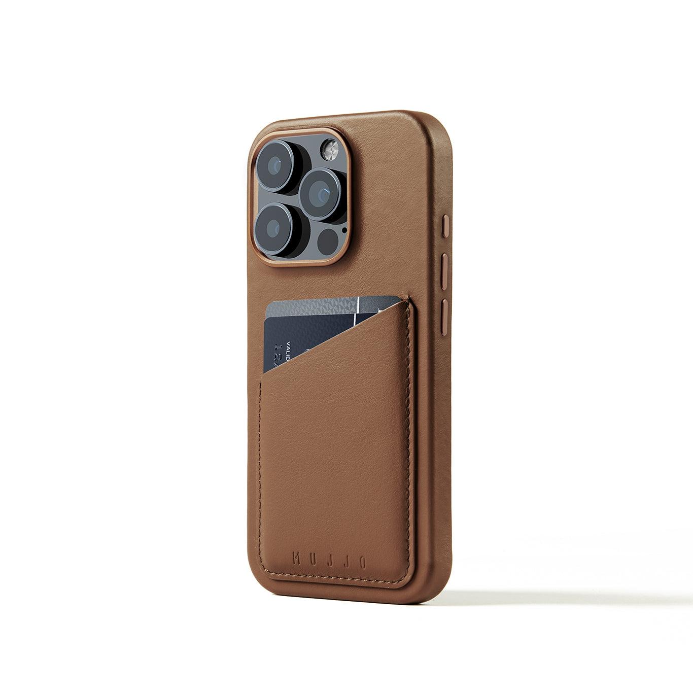 Mujjo Full Leather Wallet Case for iPhone 16 Pro, Tan