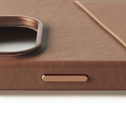 Mujjo Full Leather Wallet Case for iPhone 16 Pro, Tan, side button