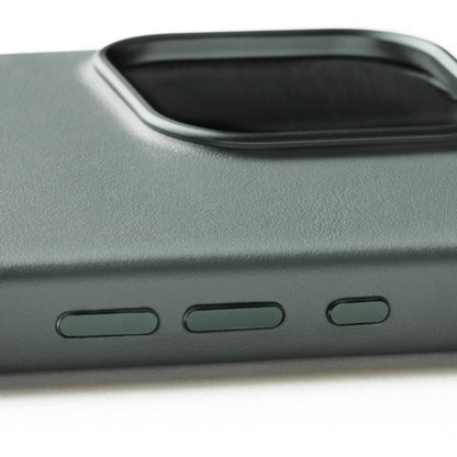 Full Leather Case for iPhone 16 Pro Max, Green Smoke, side buttons