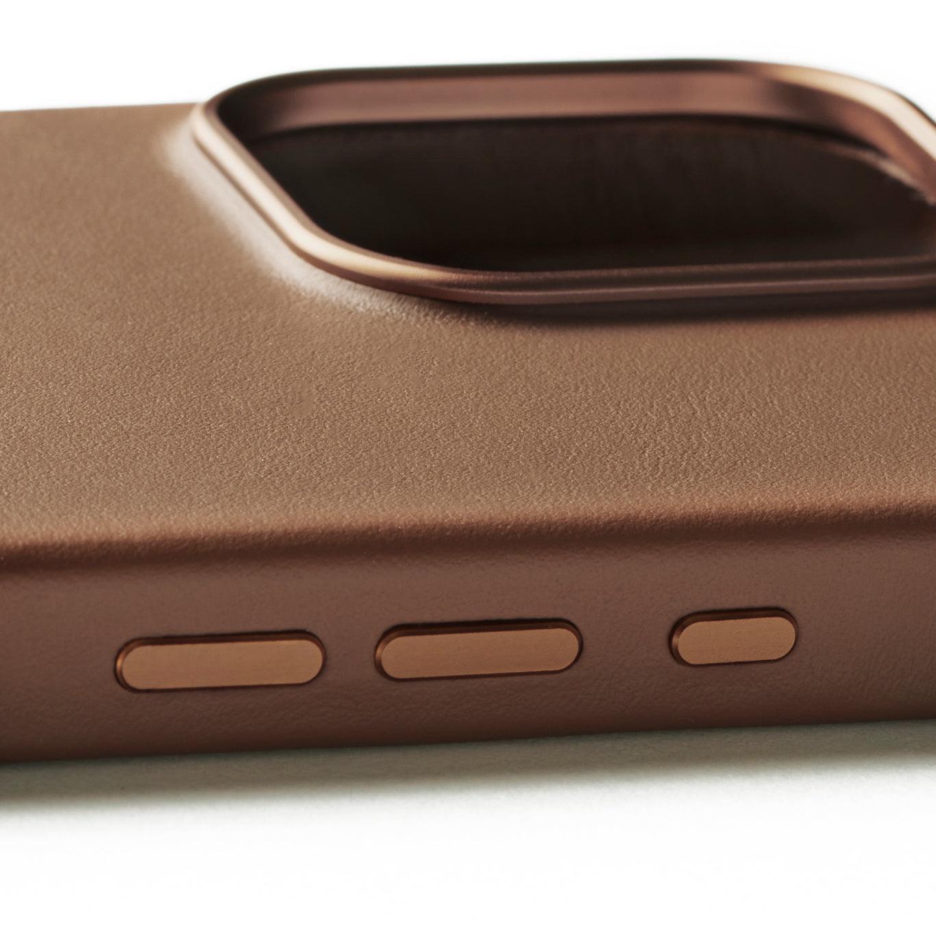 Full Leather Case for iPhone 16 Pro Max, Tan, side buttons